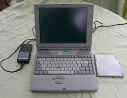 The Windows 95 computer has a swappable CD ROM drive and 3 1/5” floppy drive. The floppy drive is missing part of its...