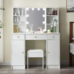 【STORAGE CABINET & DRAWER】The vanity set contains 3 drawers, 4 shelves and two 2-layer cabinets. 【ELEGANT DESIGN...