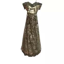 NWT Rene Ruiz Collection Off-Shoulder gold floral shiny dress multiple sizesNWT no visible flaws retail for 1,695Dress...