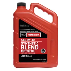 Motorcraft Synthetic Blend Motor Oil 5w30. 5W20 and 5W30 oils available in 5 qt. Excellent for use in severe service...