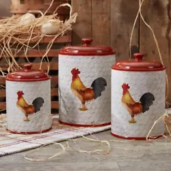 Rooster canister set of three. Made of ceramic. Md 6.25