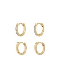 There is nothing quite as delicate and luxe as the Luv Aj Sorrento Huggie Hoop Earring Set in 14k Gold with Swarovski...