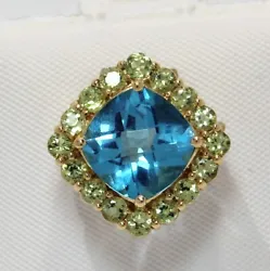 Blue topaz pendant with peridot halo. I also have a matching ring if anyone is interested. Can also be worn in a square...