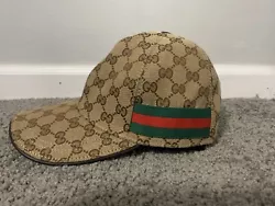 Gucci Hat Original GG Cancas Logo Web Stripe Cap Medium. Condition is Pre-owned. Shipped with USPS Ground Advantage.