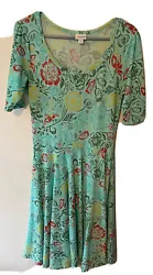 LuLaroe Nicole Dress Mint Green Floral Flairs Stretchy Fabric Medium. Used. Please see measurements below. CleanNo...