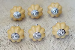 6 CERAMIC YELLOW KNOBS! SALE INCLUDES 6 KNOBS! PERFECT ACCENT PIECE TO ADD LIFE TO A ROOM!