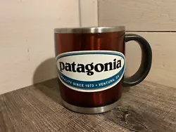 Patagonia Maroon Coffee Mug Cup Branded California Handle Liquid Solution. Nice condition. Non slip bottom