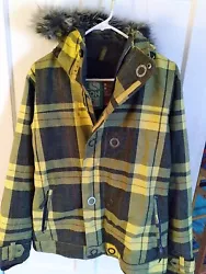 Bon Fire Snowboard Jacket Yellow Plaid Womens Size M - Hooded.[RCLB6] Very Warm and nice condition coat , heavy to ship...