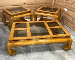 A set of 3 stunning chinoiserie chow leg, Ming style tables. They are made by Schnadig Furniture International. Circa...