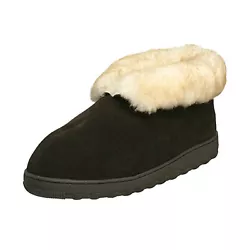 Split-toe slipper boot featuring genuine shearling at lining and ankle-hugging folded cuff. Shearling fleece and wool...