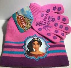 The hat is pink with purple and blue stripes. It has a great graphic of Elena of Avalor! The gloves are pink and have...