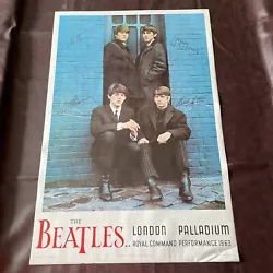 Vintage Beatles Concert Poster London Palladium Royal Command Performance 1963. 36” x 24”1987 authorized reprint by...