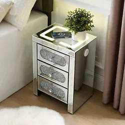 This mirrored nightstand with a wireless charging station and USB port is both practical and convenient. You can place...