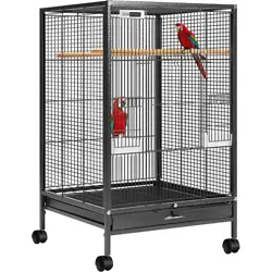 Our bird cage is made of low-carbon steel, which is rust-proof and water-resistant; latches are strong and durable....