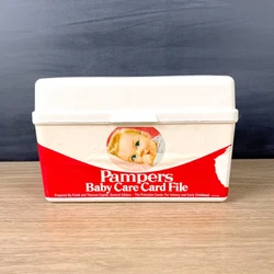 Pampers Baby Care card file - 1979 Plastic card file box distributed by Pampers / Proctor and Gamble for mothers in...