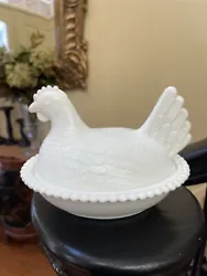 Chicken on Nest Candy Dish. The milk glass production style and glossy finish of this oval candy dish make it a perfect...