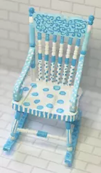 1:12 Scale Dollhouse Miniature Furniture. Fun and whimsical rocking chair - hand-painted in aqua tones on white. A...