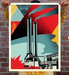 Signed by Shepard Fairey. Factory Stacks (Earth First) Numbered edition of 350.